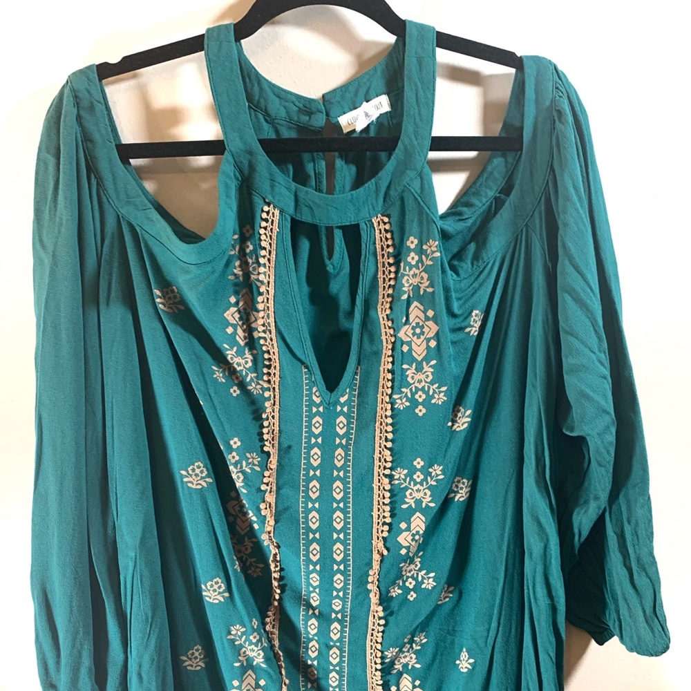 Cold Shoulder Green Embroidered Top